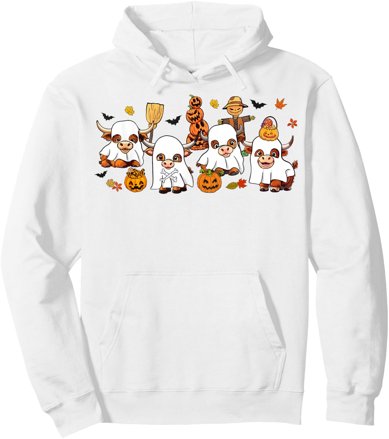 Cute Highland Cows Lovers Cow Ghost Spooky Western Halloween Hoodie - Hoodie | White