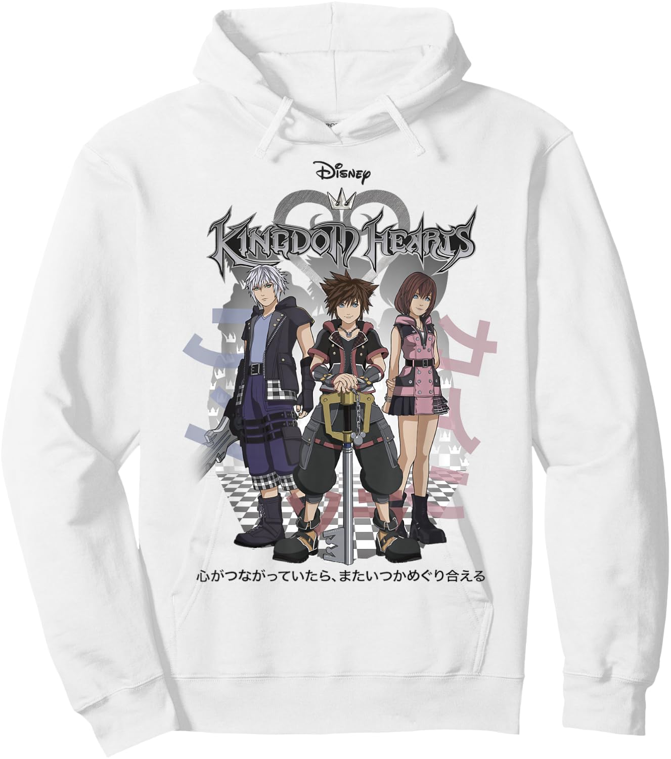 Disney Kingdom Hearts 3 Sora Riku Kairi Kanji Hoodie - Hoodie | White