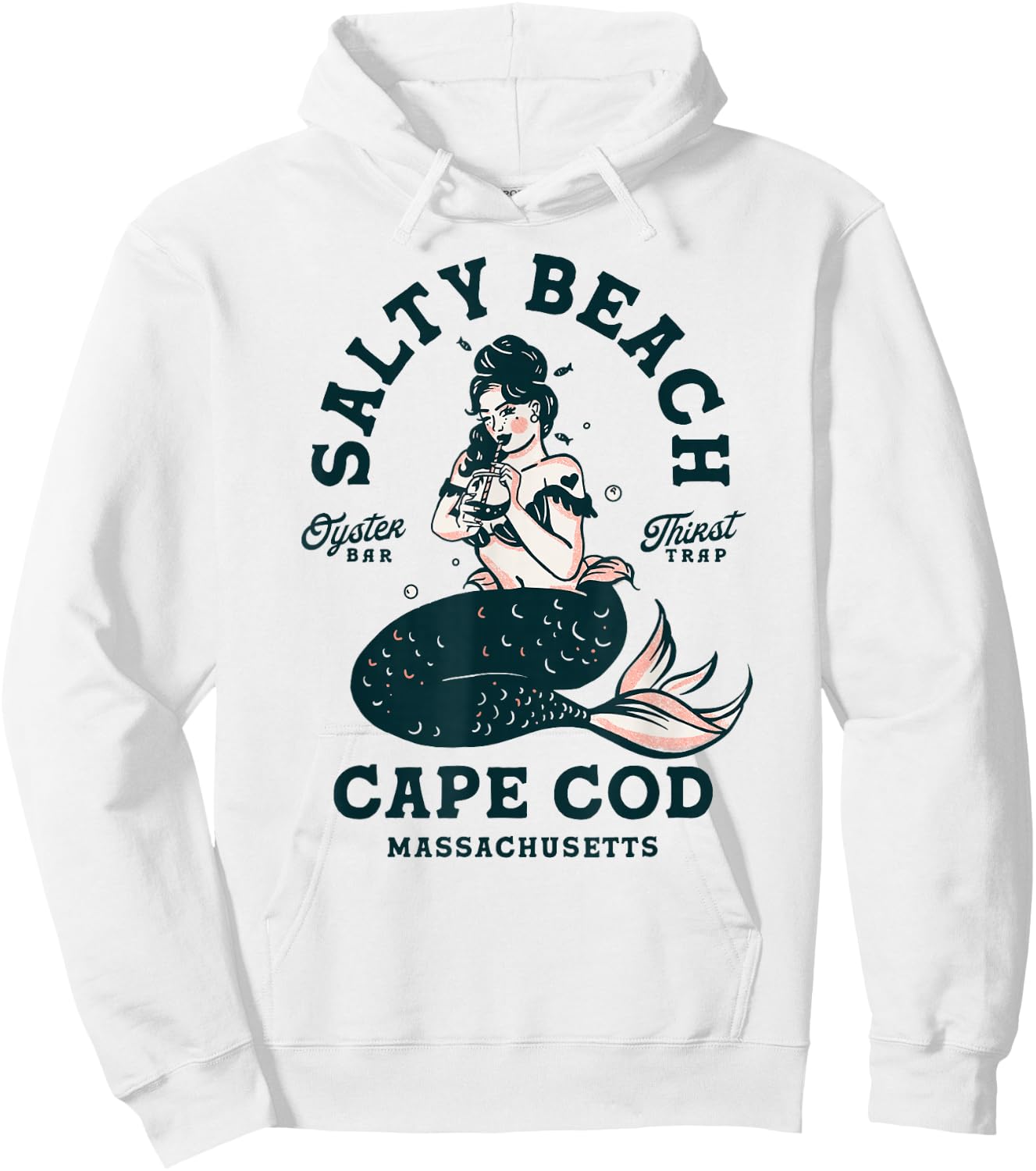 Salty Beach Oyster Bar Quirky Cape Cod Mermaid Gifts Hoodie - Hoodie | White