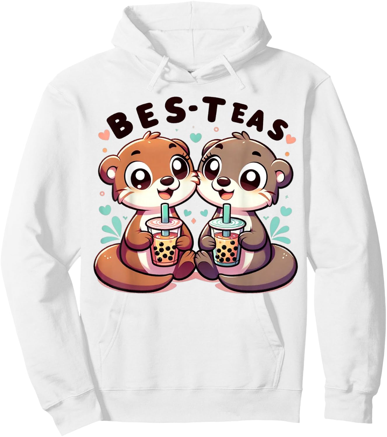 Kawaii River Otter Friends Enjoying Boba Tea Bes-Teas Bestie Hoodie - Hoodie | White