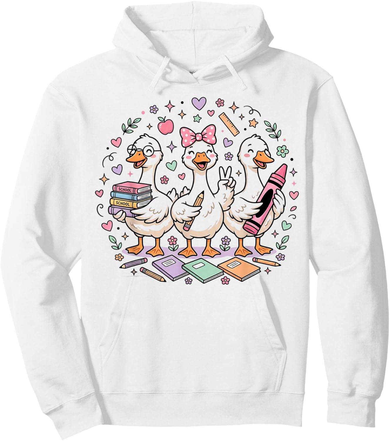 Kindergarten 1st Grade Goose Back to School Girls Hoodie - Hoodie | White