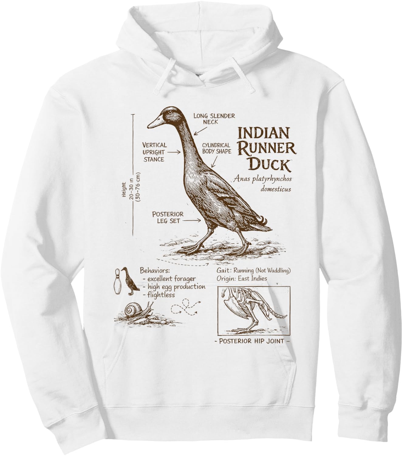 Indian Runner Duck Lover Detailed Anatomy Wildlife Animal Hoodie - Hoodie | White