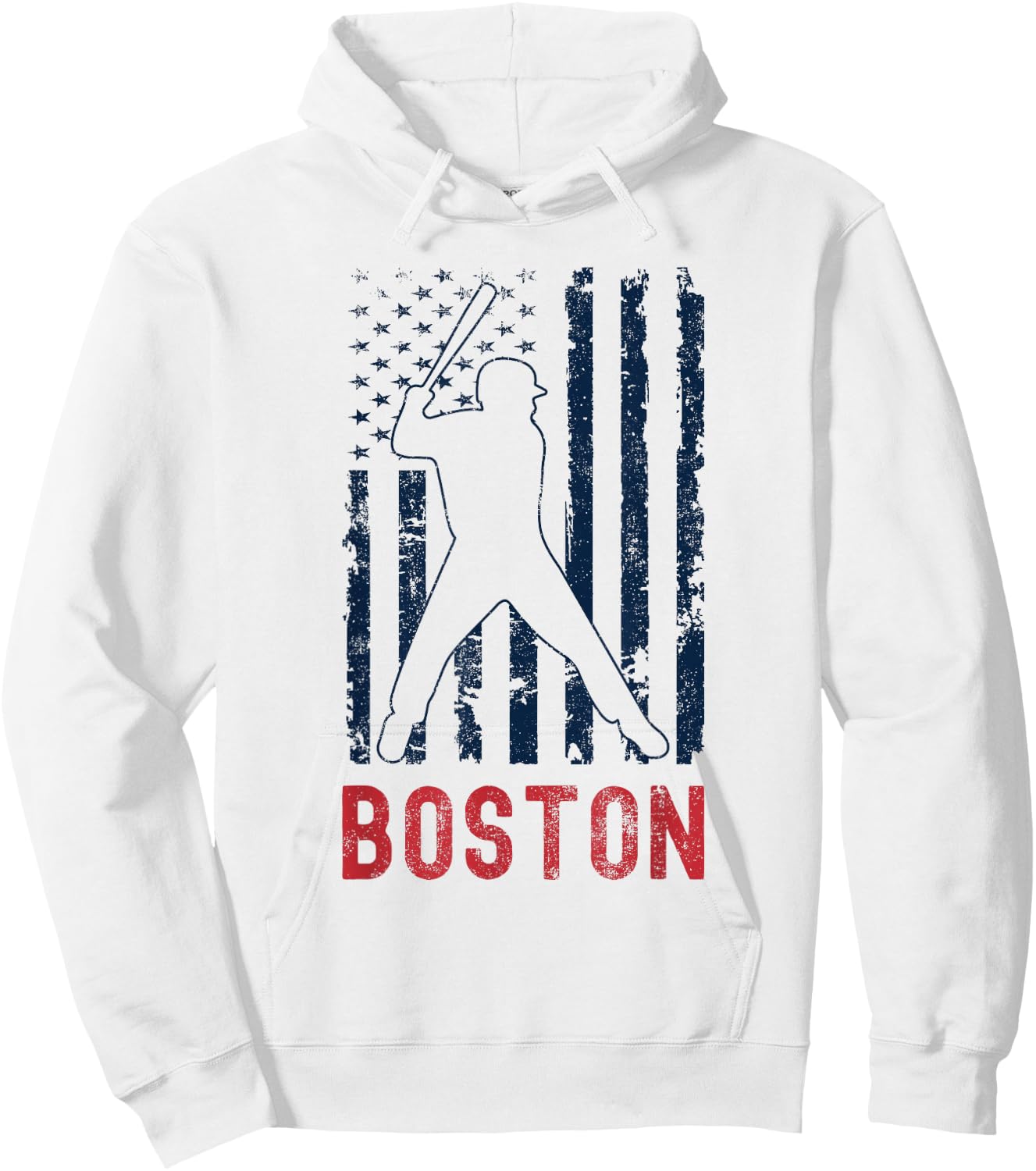 Boston Massachusetts American Flag Baseball Weathered Hoodie - Hoodie | White
