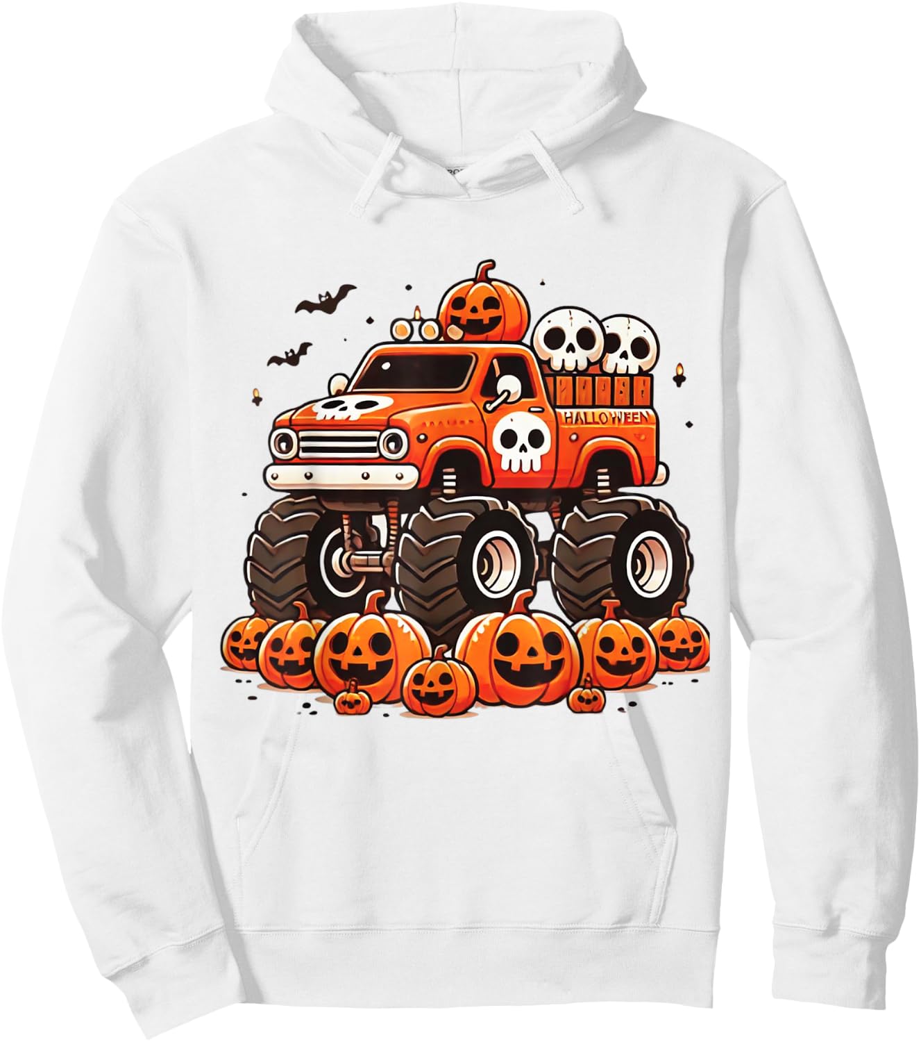 Kids Monster Truck Pumpkin Jack O Lantern Halloween Costume Hoodie - Hoodie | White