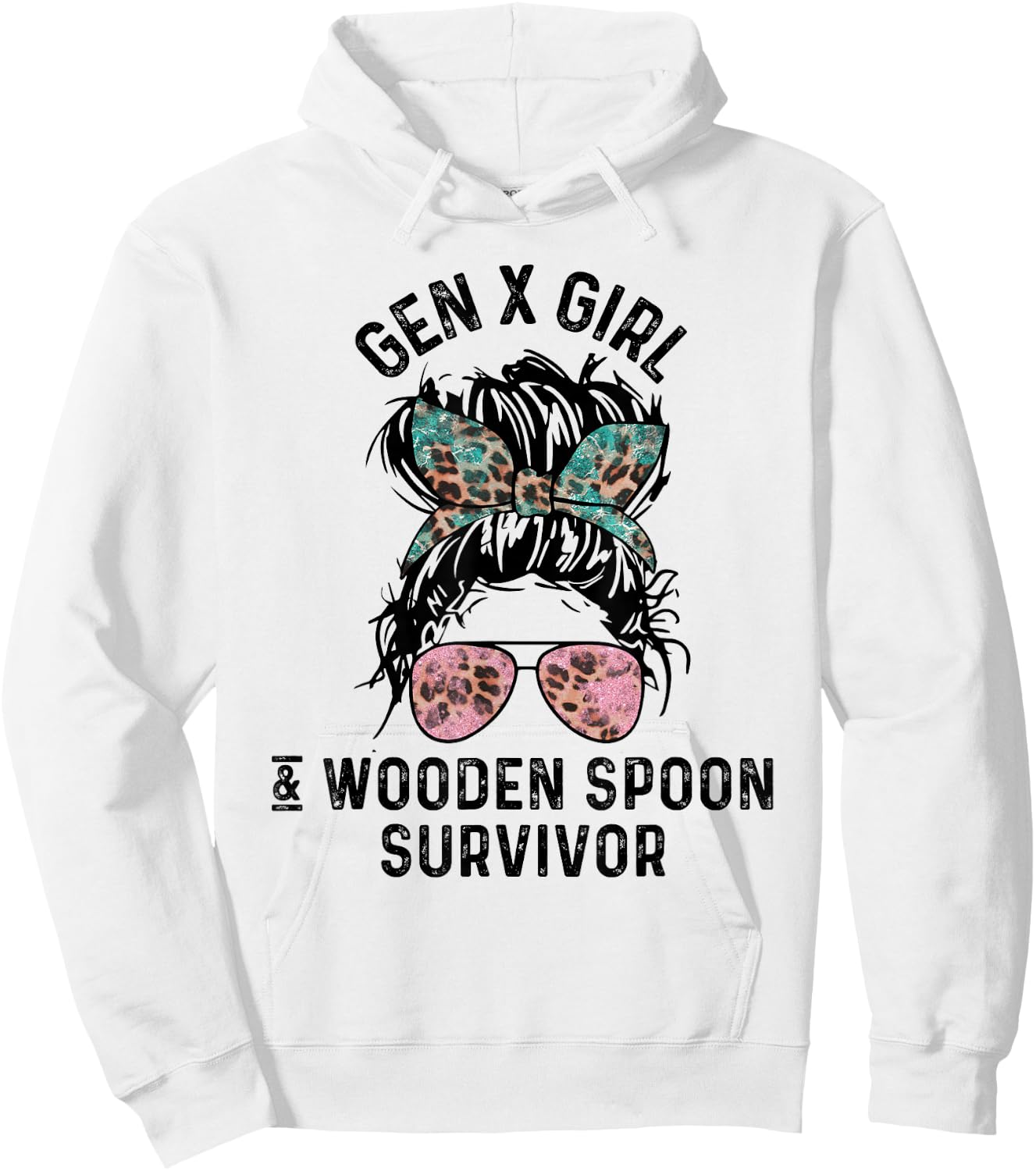 Funny Gen X Girl Wooden Spoon Survivor Messy Bun Tie Dye Hoodie - Hoodie | White