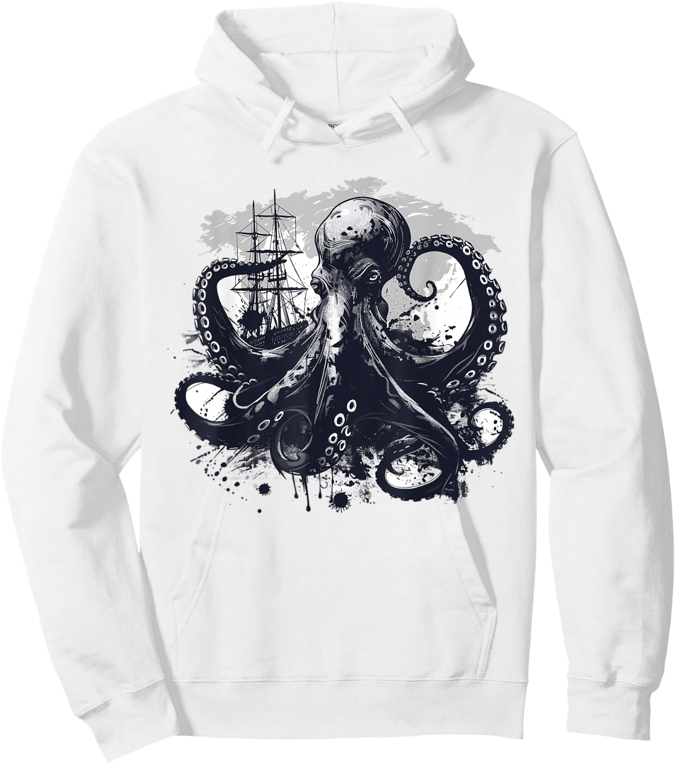 Octopus with Boat I Octopus , white, S Hoodie - Hoodie | White
