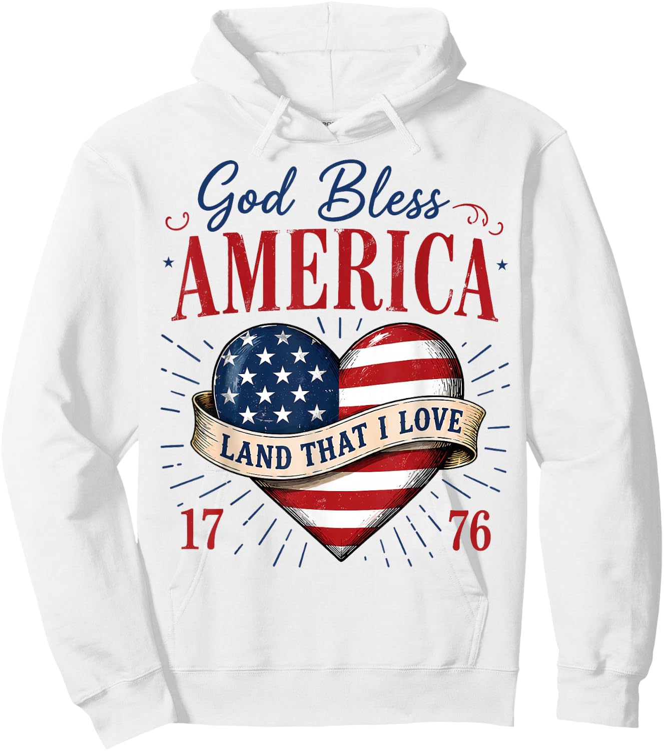 God Bless America Land that I Love Patriotic Heart Flag Hoodie - Hoodie | White