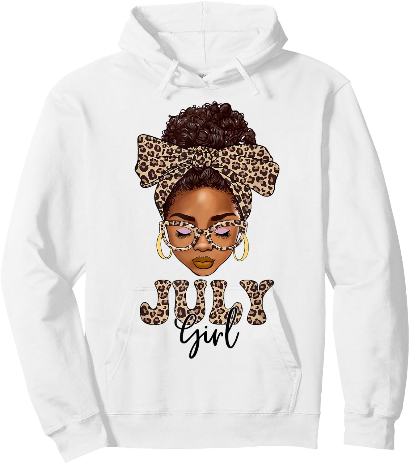 July Girls Messy Bun Leopard Black Women Birthday Hoodie - Hoodie | White
