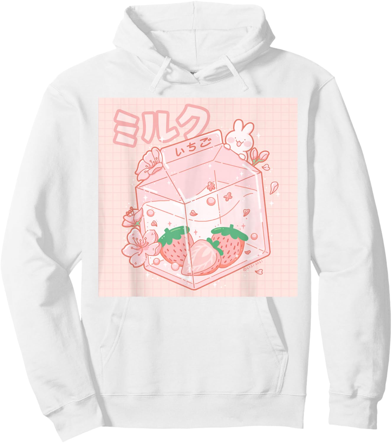 Strawberry Milk Bunny Japanese Kawaii Anime Aesthetic Hoodie - Hoodie | White