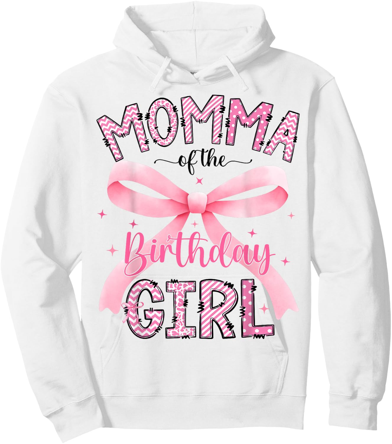 Momma of The Birthday Girl Matching Pink Coquette Bow Hoodie - Hoodie | White