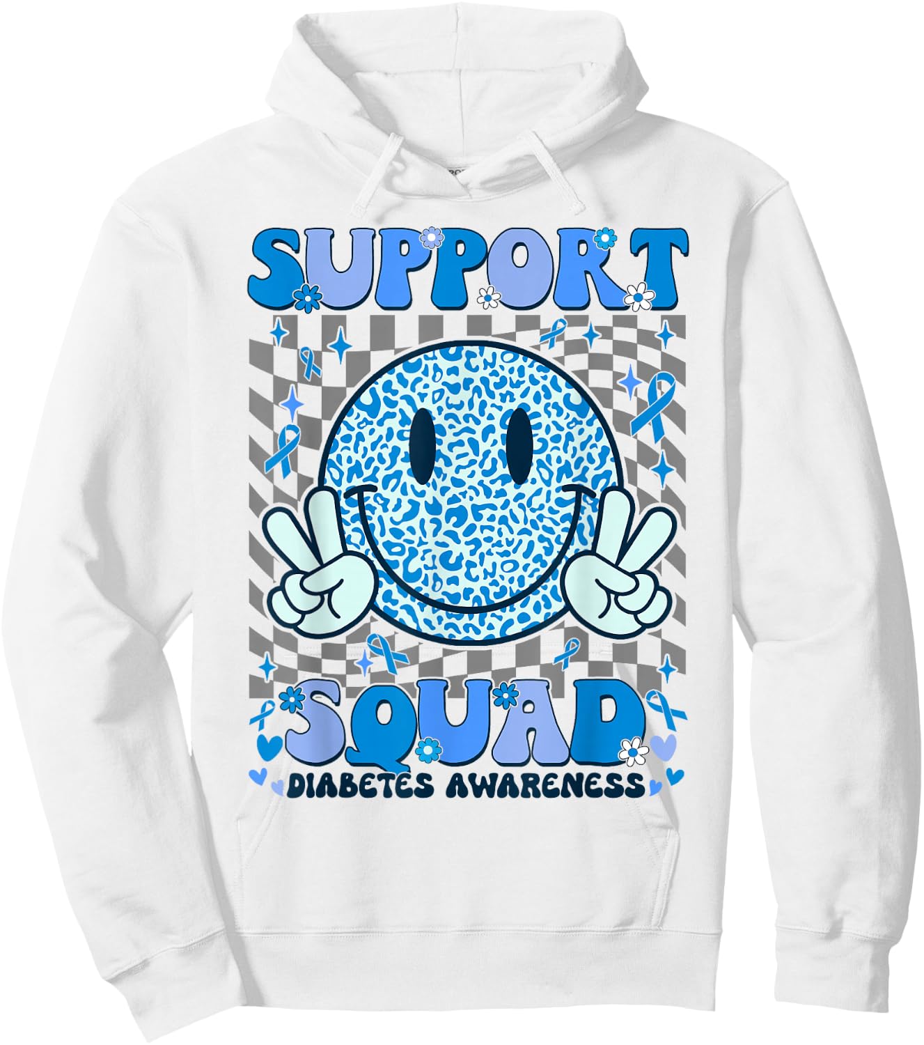Support Squad Diabetes Awareness Shirt Blue Smile T1D Type 1 Hoodie - Hoodie | White