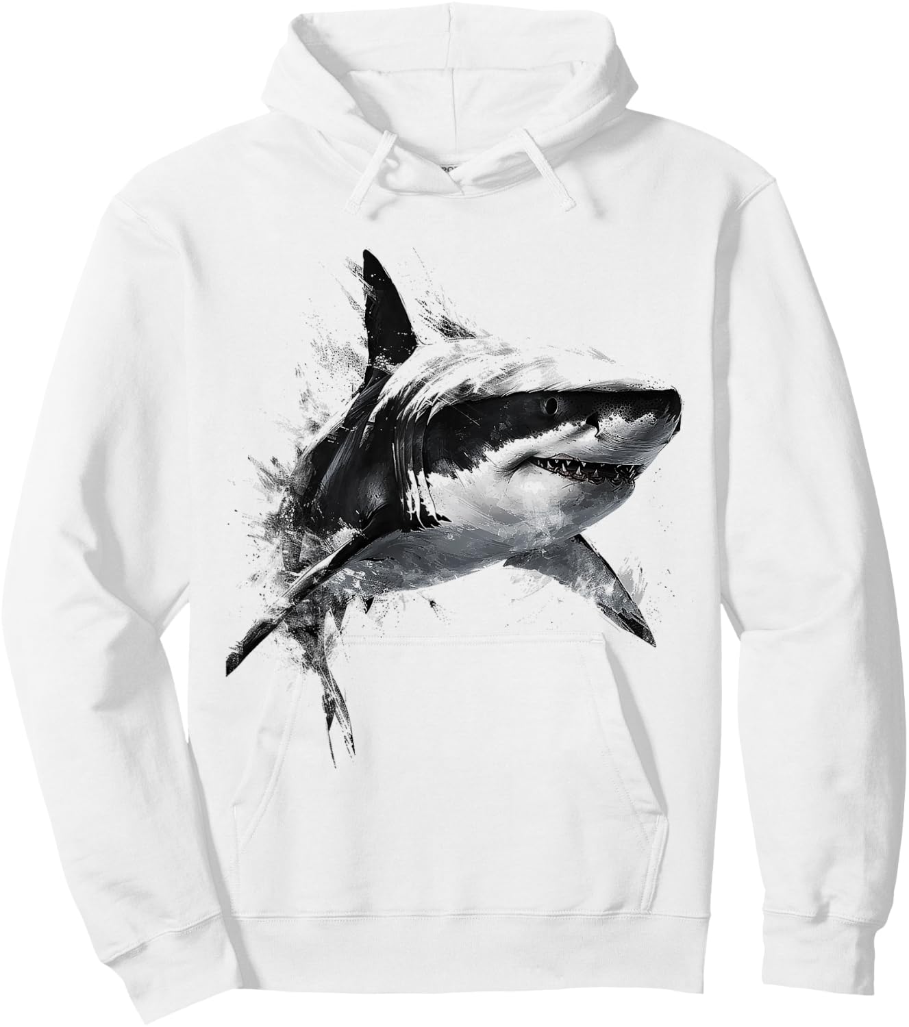 Shark Print Animal Graphic Abstract Drawing Shark , white, S Hoodie - Hoodie | White