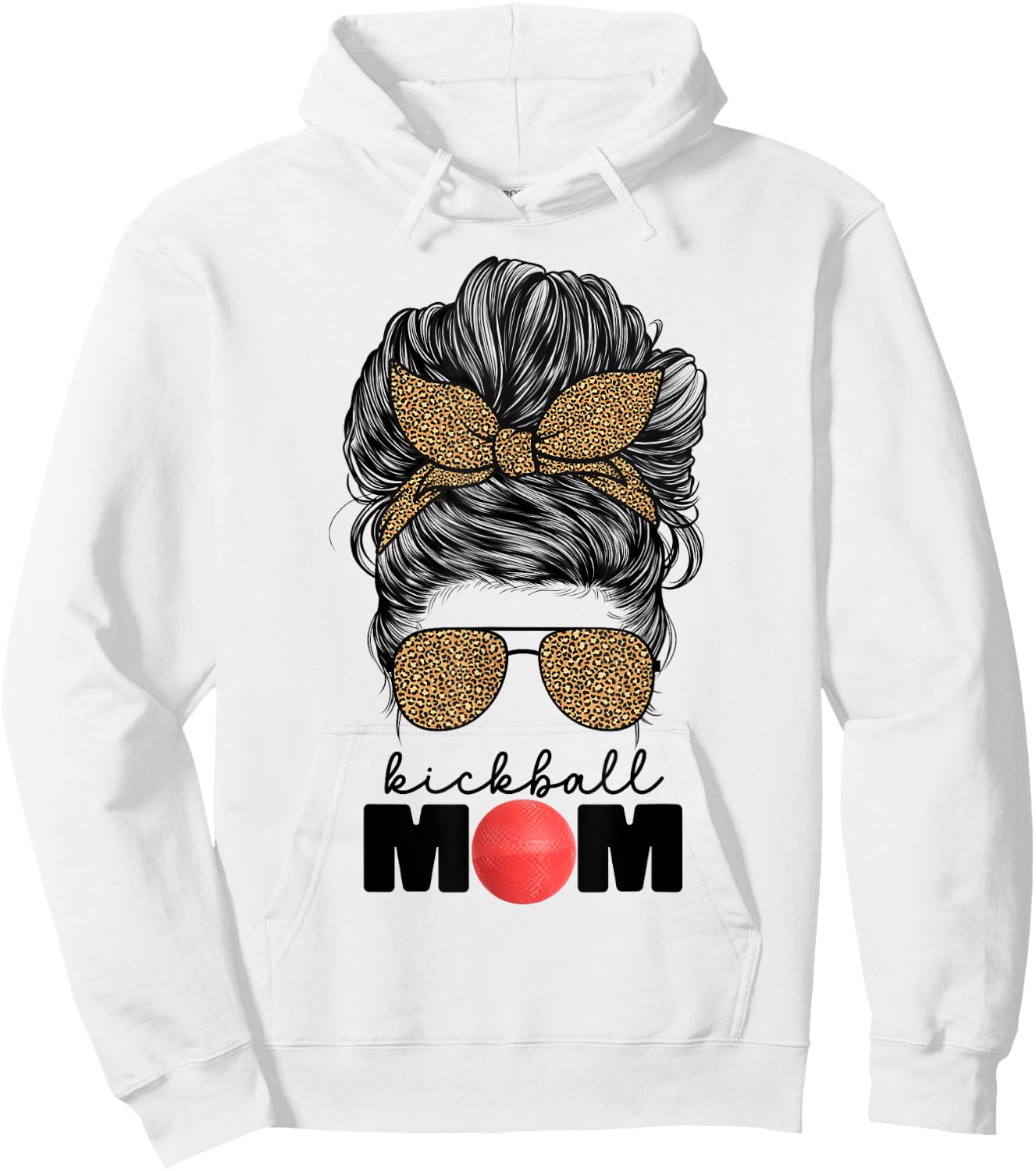 Kickball Mom Funny Leopard Messy Bun Kickball Mom Hoodie - Hoodie | White