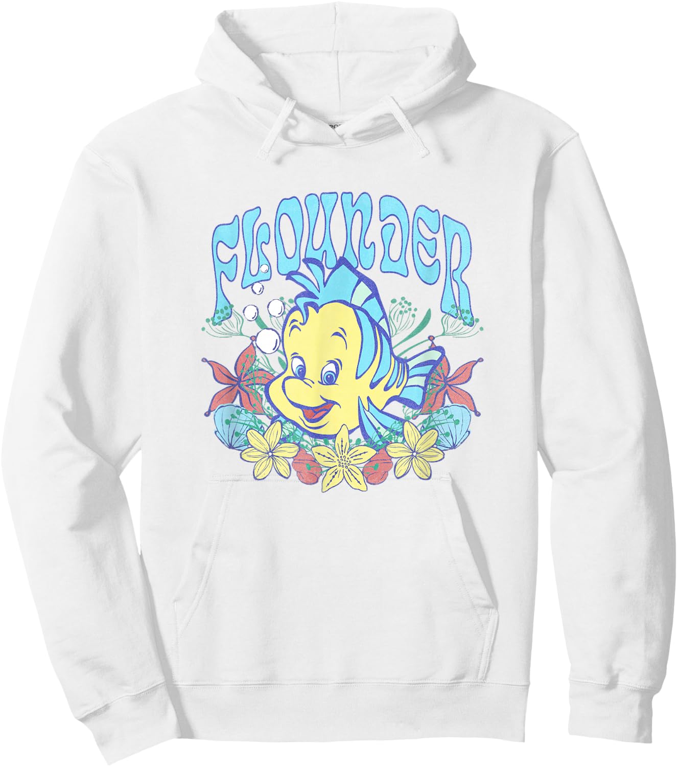 Disney The Little Mermaid Cute Flounder Floral Chest Poster Hoodie - Hoodie | White