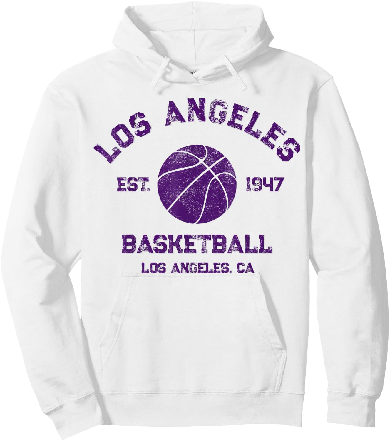 Vintage Los Angeles Basketball Est 1947 Distressed Hoodie - Hoodie | White