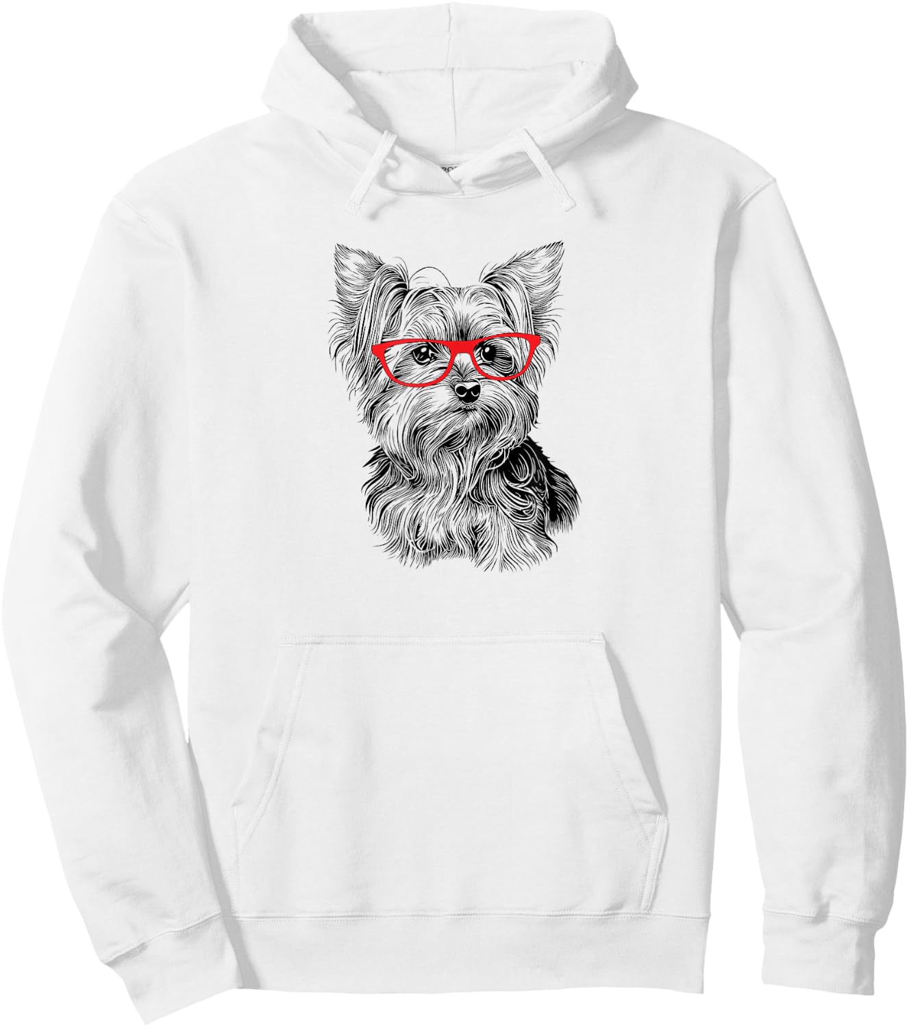 Illustration Cute Nerdy Red Glasses Yorkie Lover Hoodie - Hoodie | White