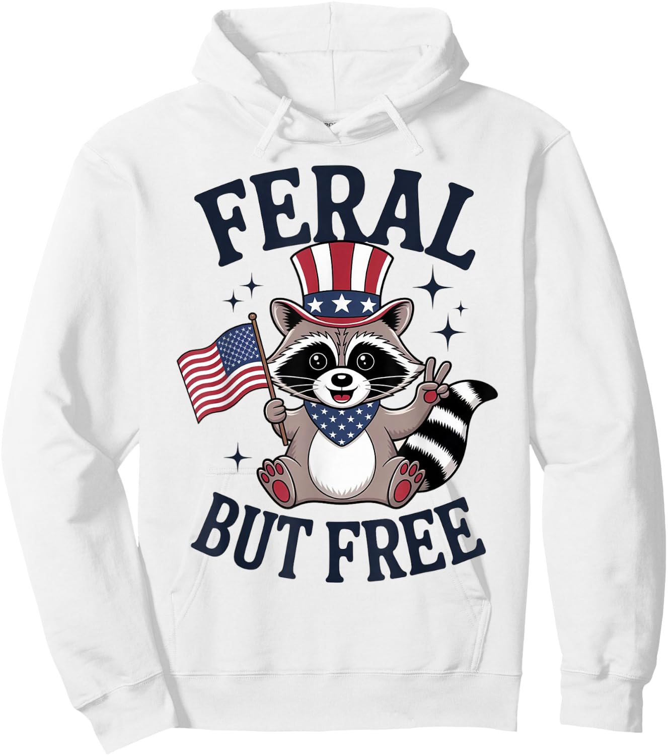 Feral But Free US 4th of July Boys Funny Raccoon Toddler Hoodie - Hoodie | White