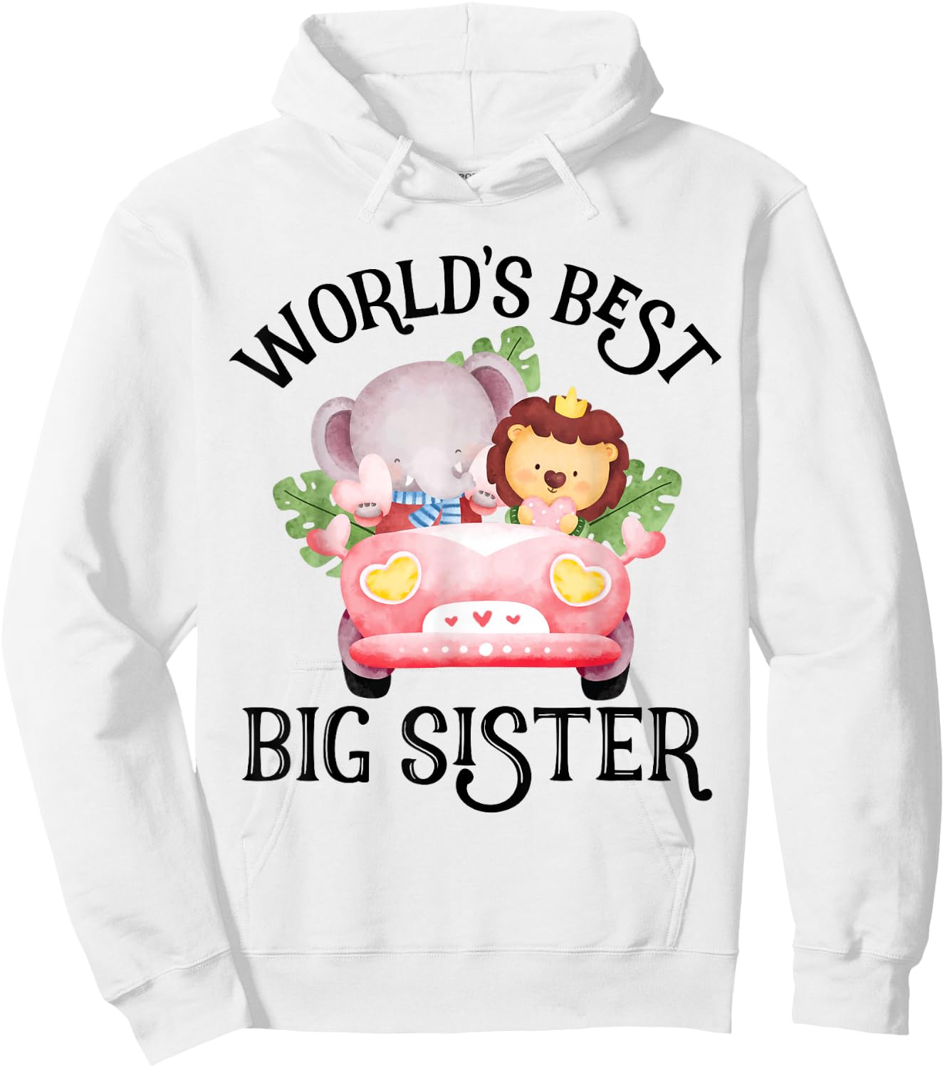 Big Sister Baby Announcement with Cute Lion and Hippo Hoodie - Hoodie | White