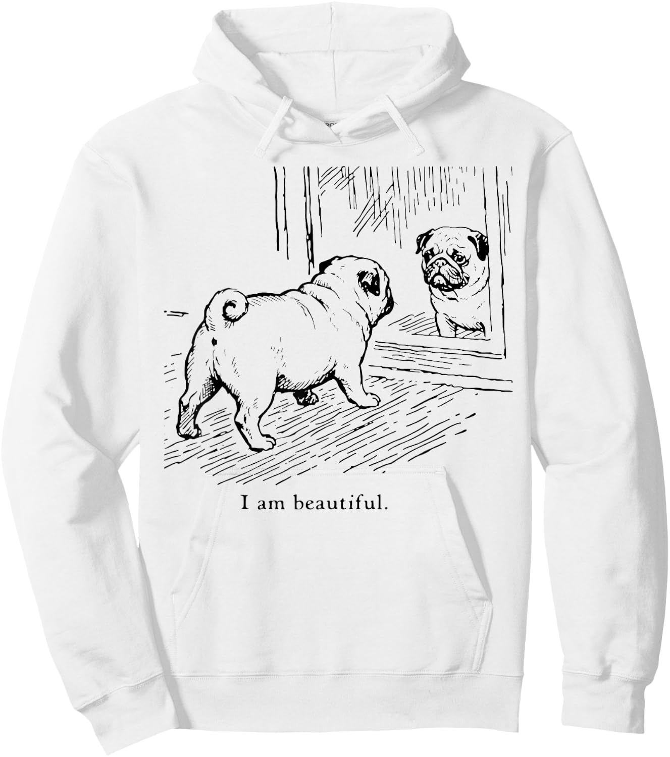 I Am Beautiful Funny Pug Mirror Reflection Dog Art Hoodie - Hoodie | White