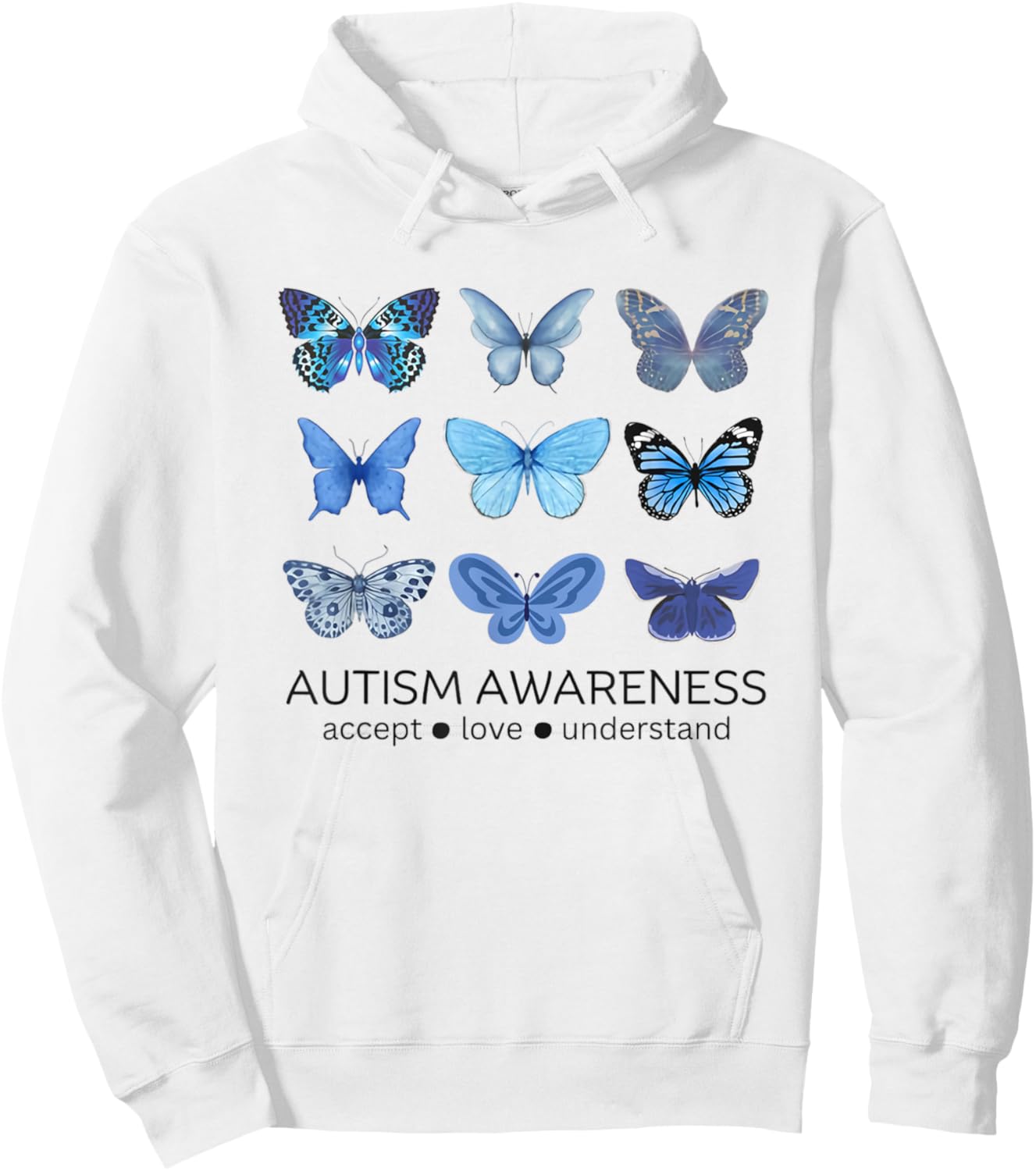 Women in April We Wear Blue Butterfly Autism Mental Health Hoodie - Hoodie | White