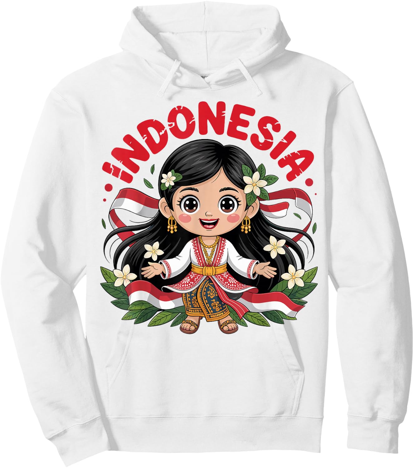 Cute Indonesian Girl in Traditional Batik Dress for Kids Hoodie - Hoodie | White