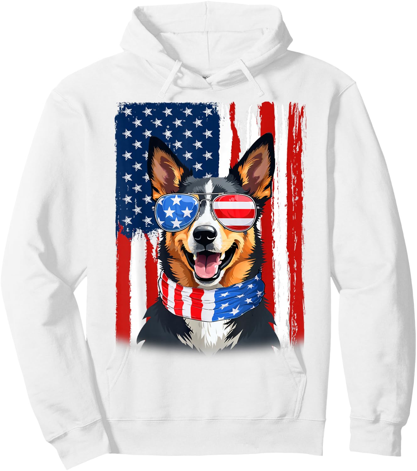 USA America Flag Blue Heeler Dog 4th of July Patriotic Hoodie - Hoodie | White