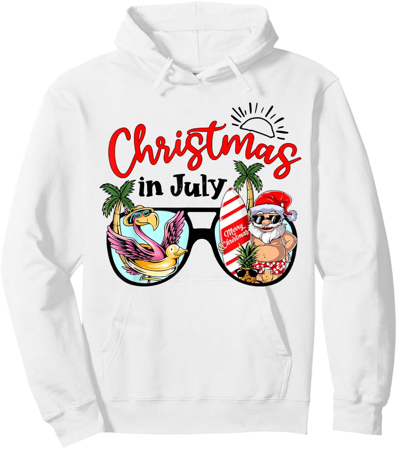 Christmas In July Sunglasses Santa Flamingo Summer Vacation Hoodie - Hoodie | White
