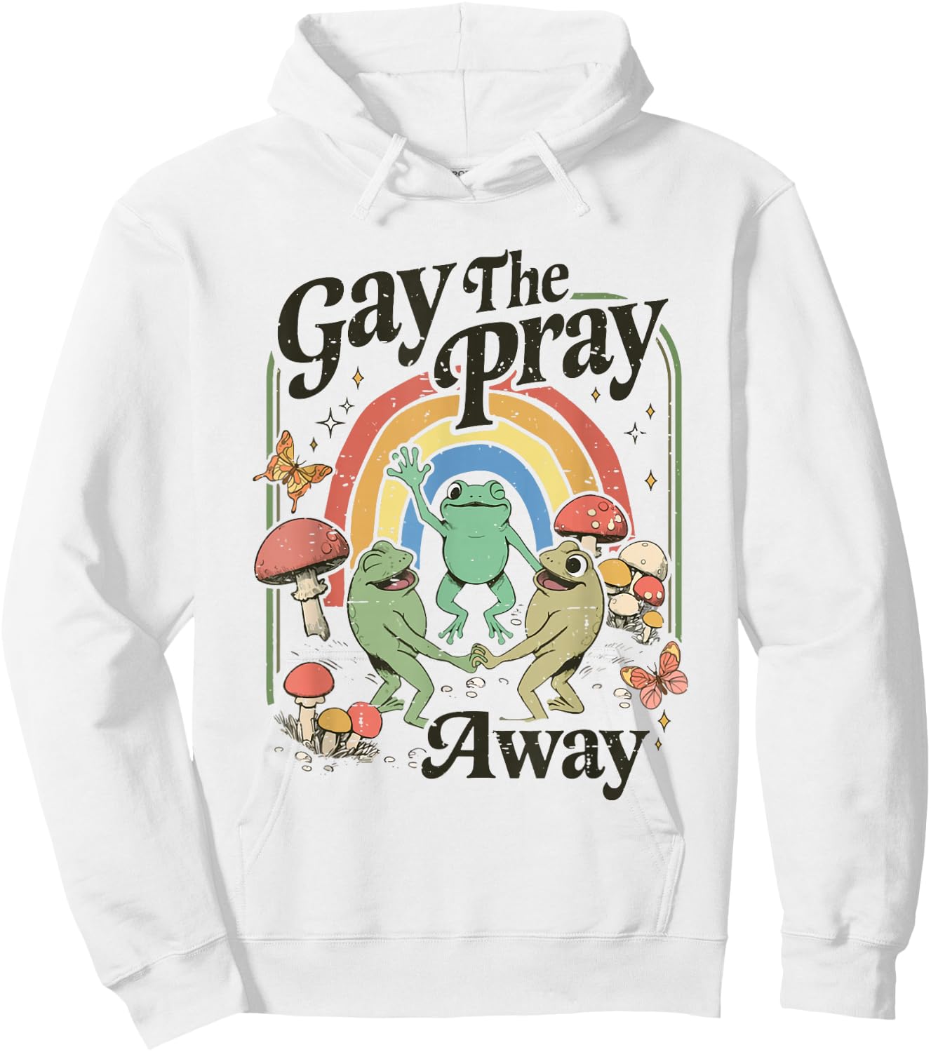 Rainbow Gay The Pray Away Funny Frog Pride Month Gay LGBTQ Hoodie - Hoodie | White