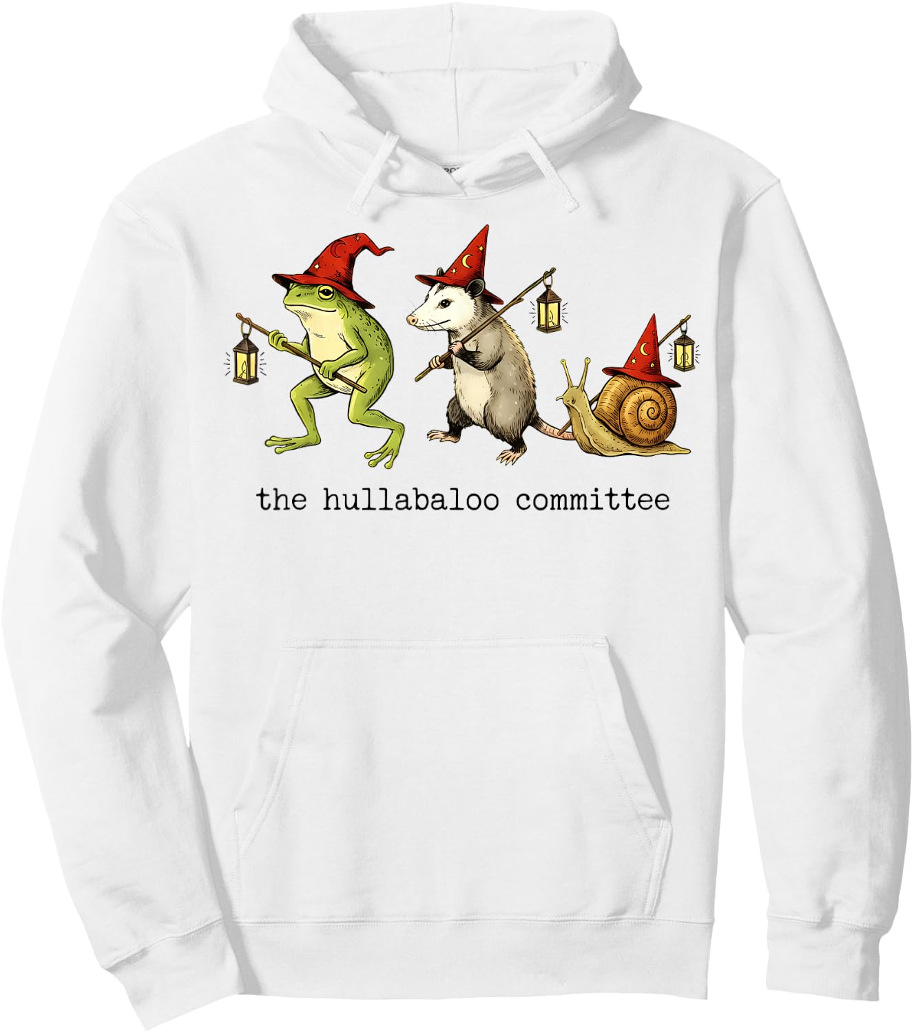 The Hullabaloo Committee Frog Opossum Snail Wizard Title Hoodie - Hoodie | White