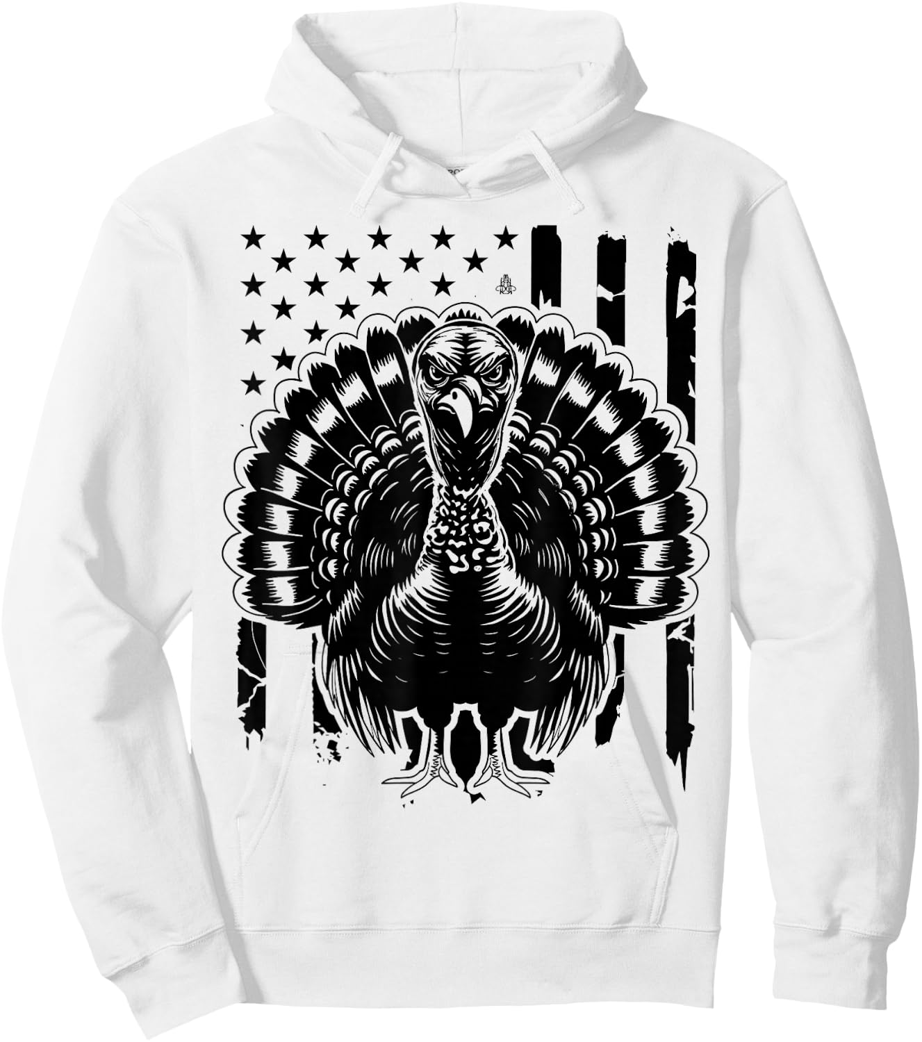 Turkey Hunting Graphic Distressed American Flag Hoodie - Hoodie | White