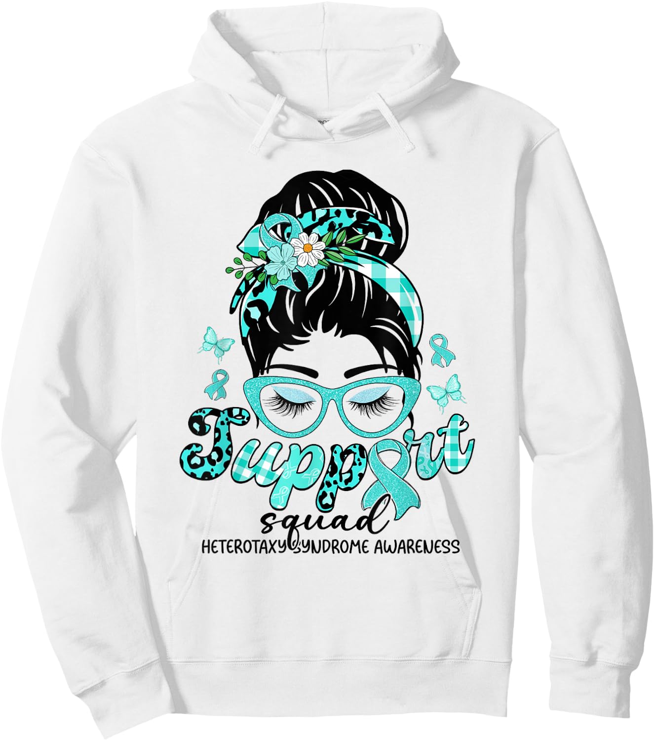 Support Squad Messy Bun Leopard Heterotaxy Syndrome Hoodie - Hoodie | White