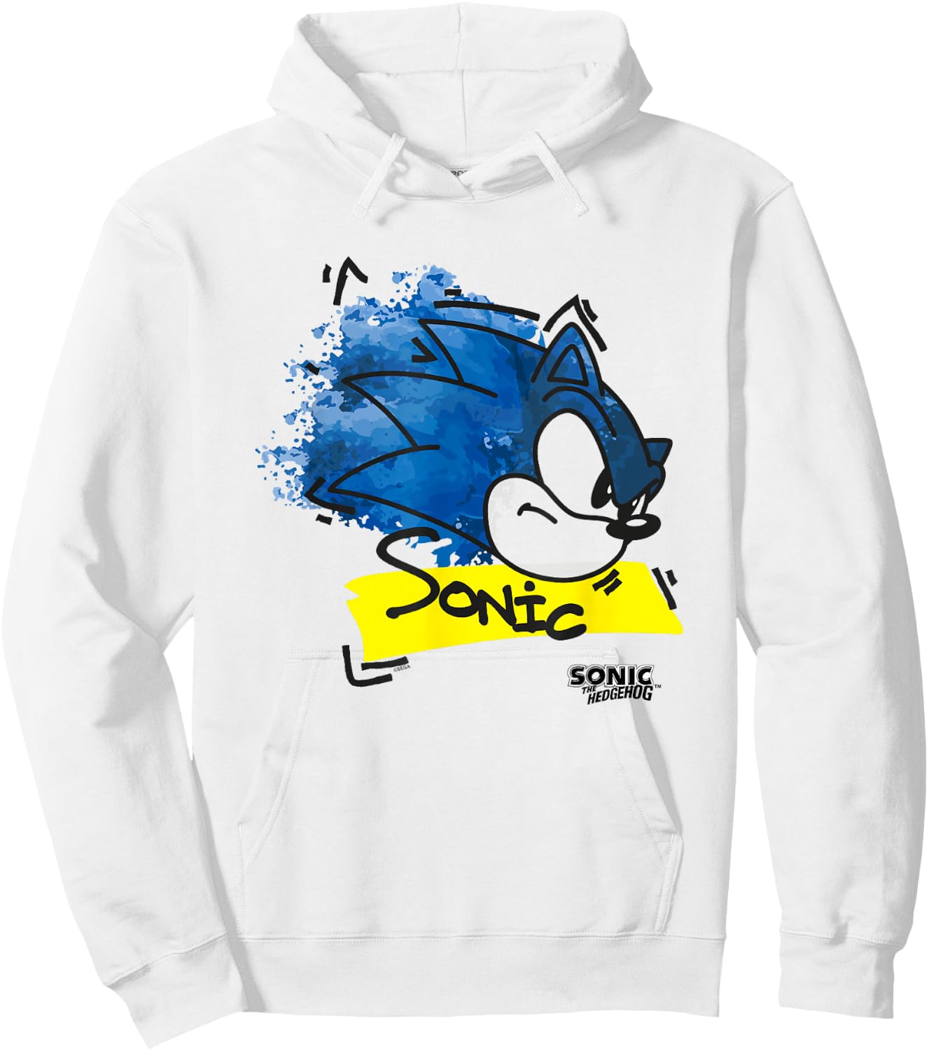 Sonic The Hedgehog Distressed Watercolor Face Outline Hoodie - Hoodie | White