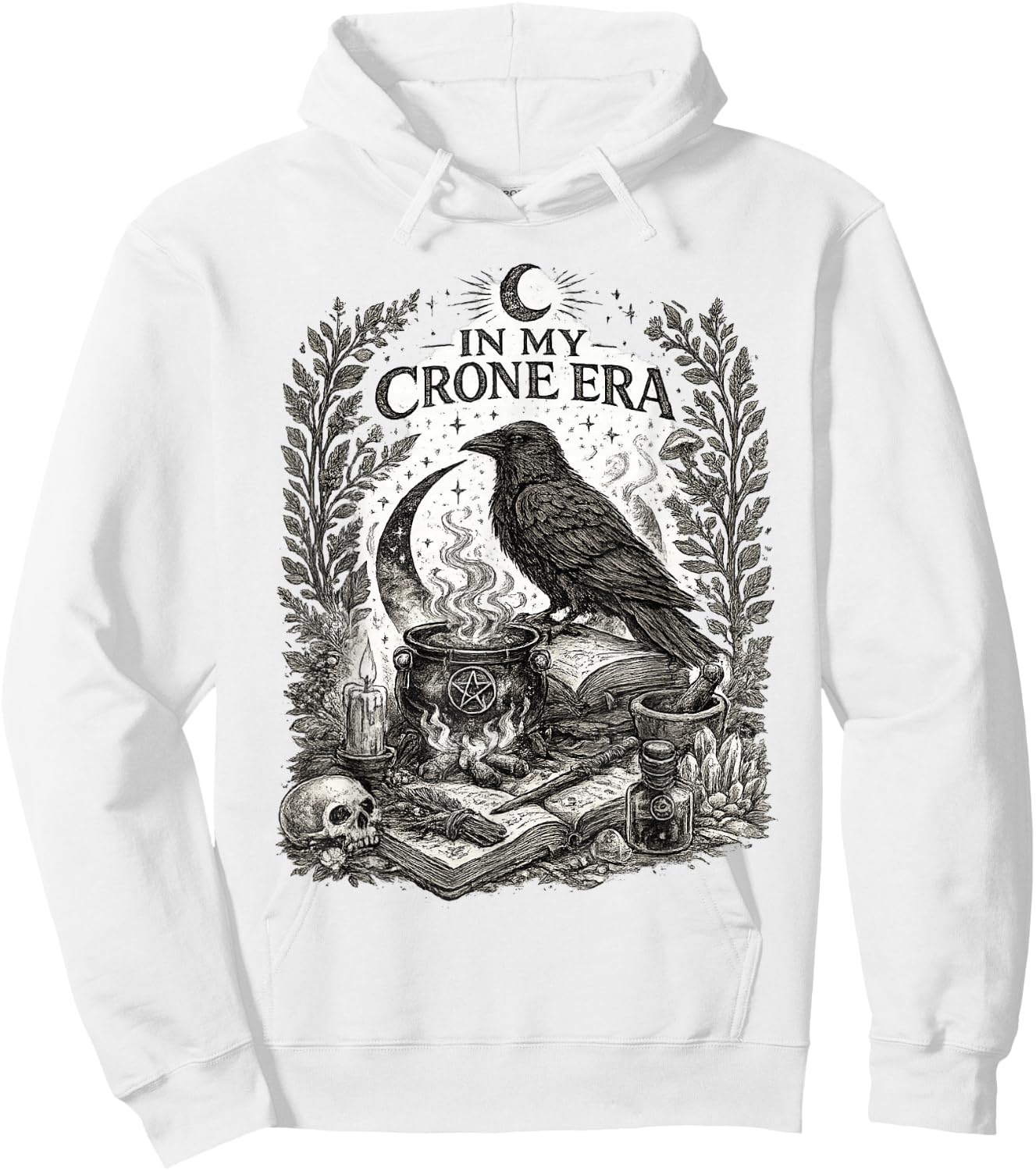 in My Crone Era Witchy Raven Cauldron Goth Witch Hoodie - Hoodie | White