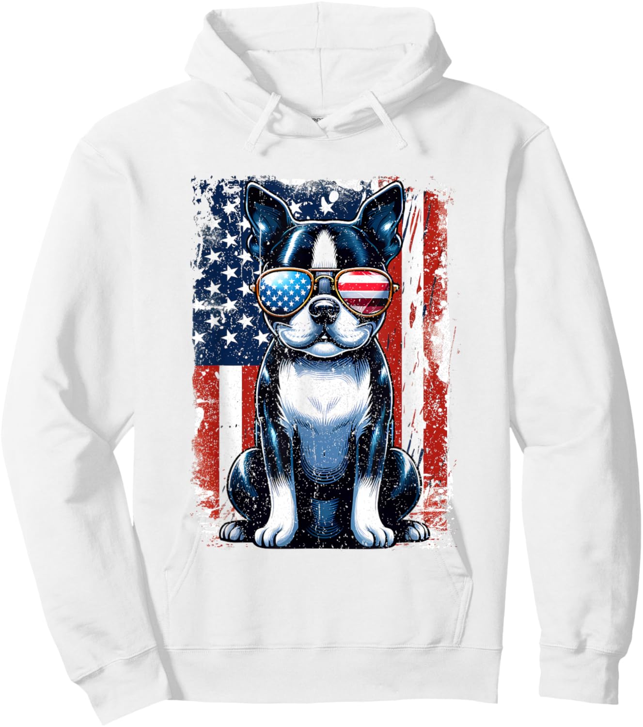 Boston Terrier Dog American USA US Flag Pets Vintage Outfit Hoodie - Hoodie | White
