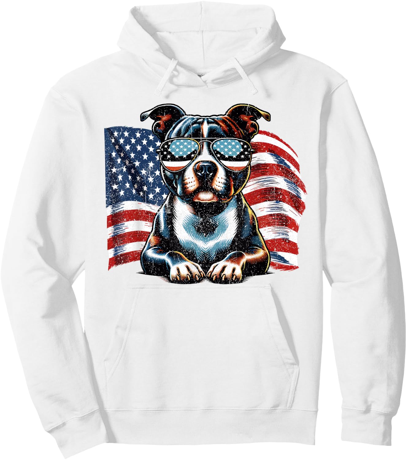 Staffordshire Bull Terrier US Flag Patriotic Freedom Vintage Hoodie - Hoodie | White