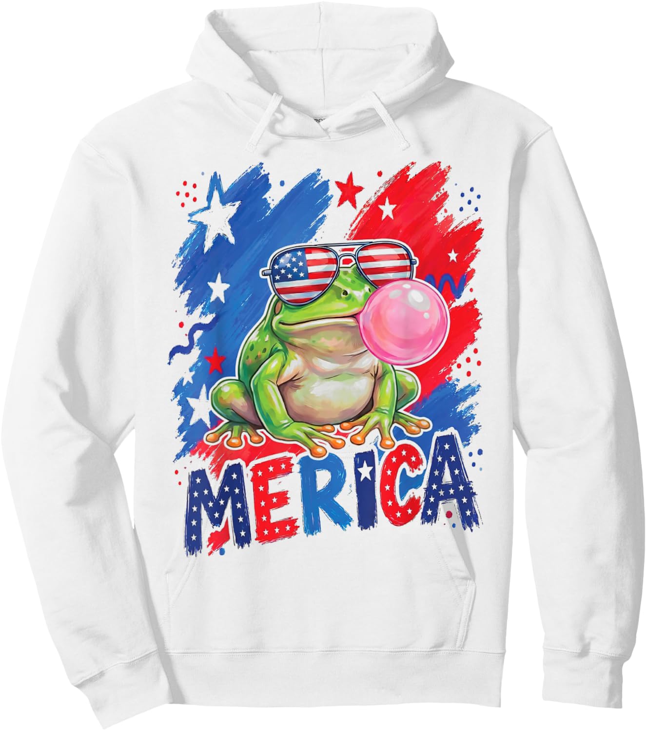 Frog 4th of July Men Women American Flag USA Hoodie - Hoodie | White