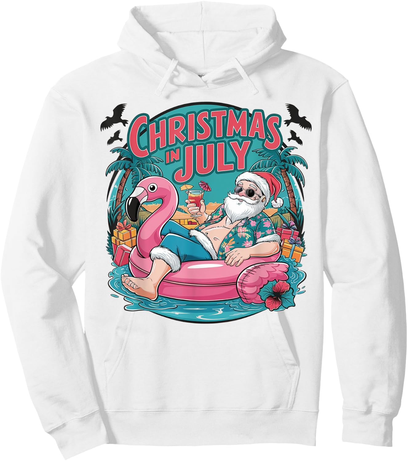 Funny Santa Flamingo Christmas In July Summer Xmas Women Kid Hoodie - Hoodie | White