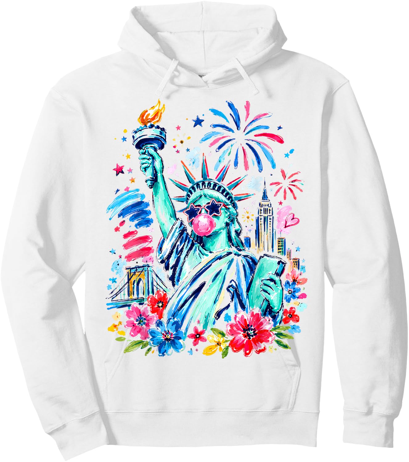 Brushstroke Statue of Liberty 4th of July Retro USA Women Hoodie - Hoodie | White