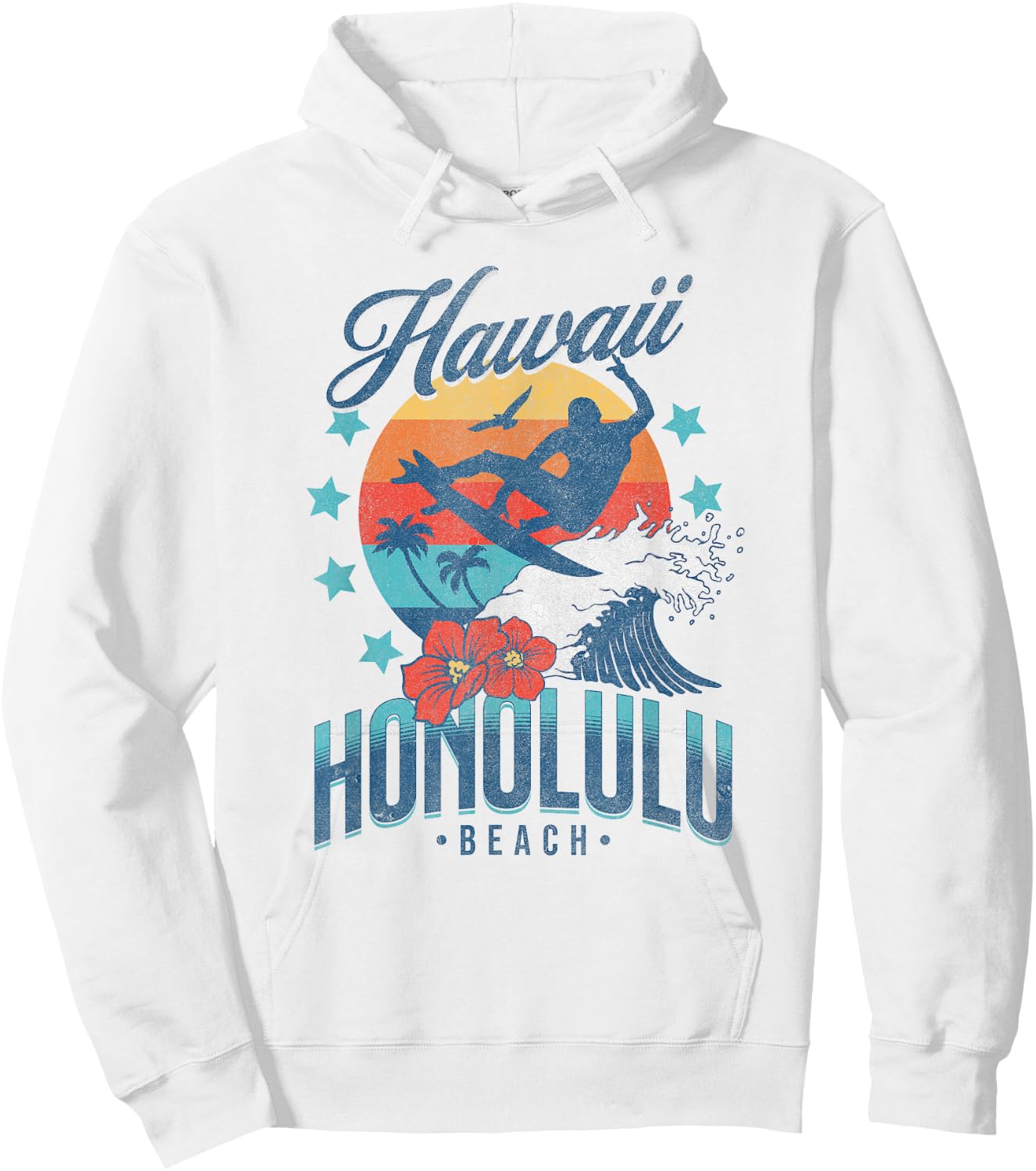 Honolulu Beach Hawaii Surfing Vintage Hawaiian Retro Surf Hoodie - Hoodie | White