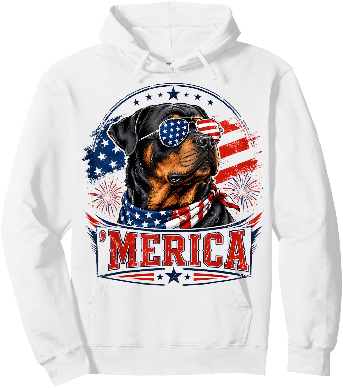 Merica Rottweiler Patriotic Dog 4th of July Dog Lover Hoodie - Hoodie | White