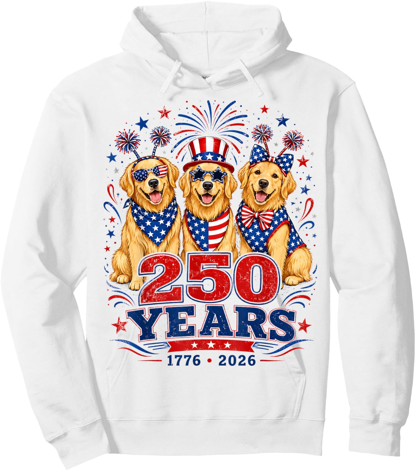 250 Years 1776 2026 Golden Retriever Patriotic Dog 4th July Hoodie - Hoodie | White
