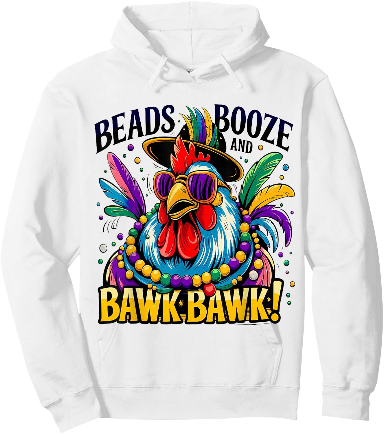 Festive Mardi Gras Rooster Funny Party Bead Hoodie - Hoodie | White