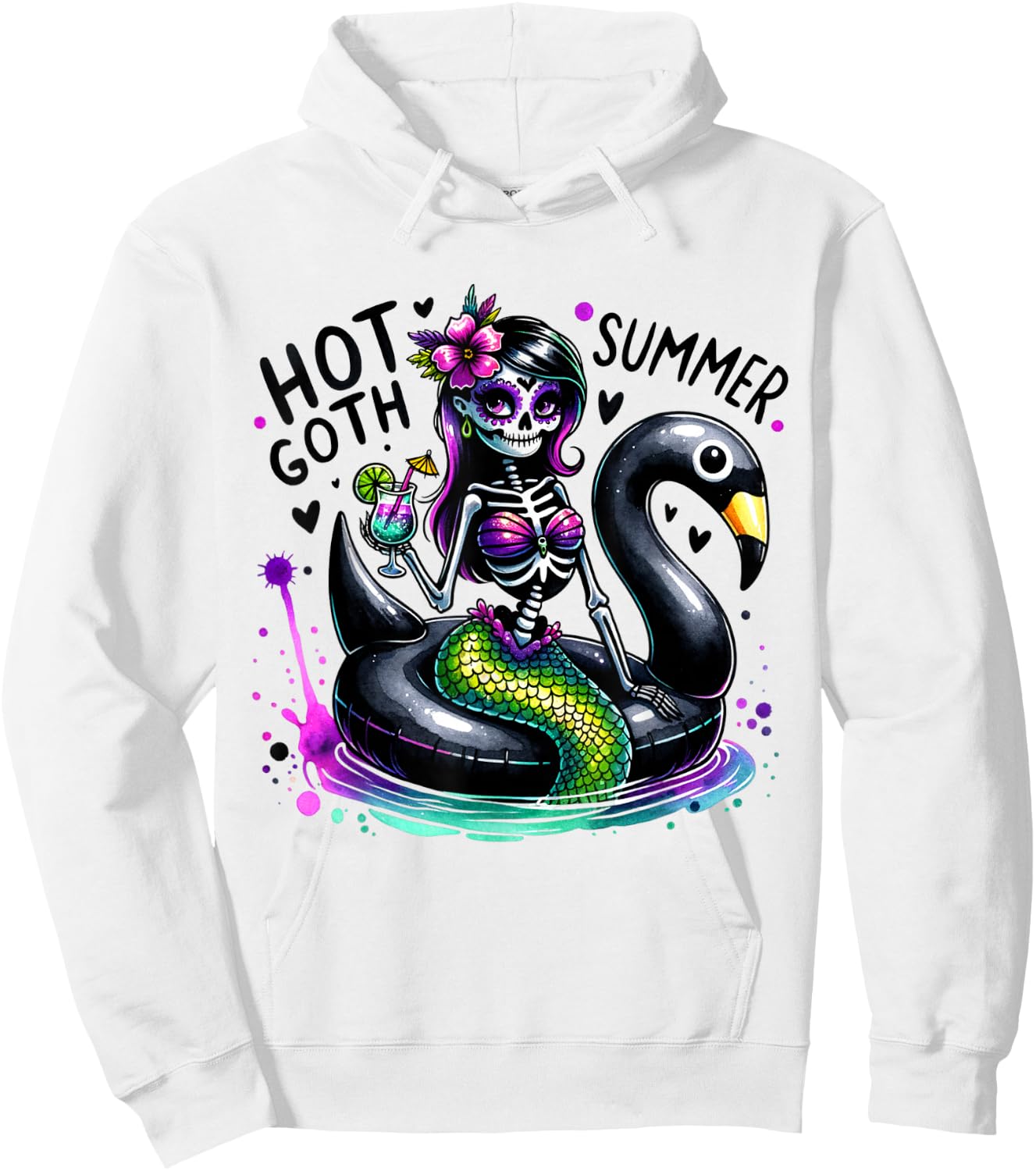 Goth Ghoul Summer Mermaid Skeleton Summerween Pool Party Hoodie - Hoodie | White