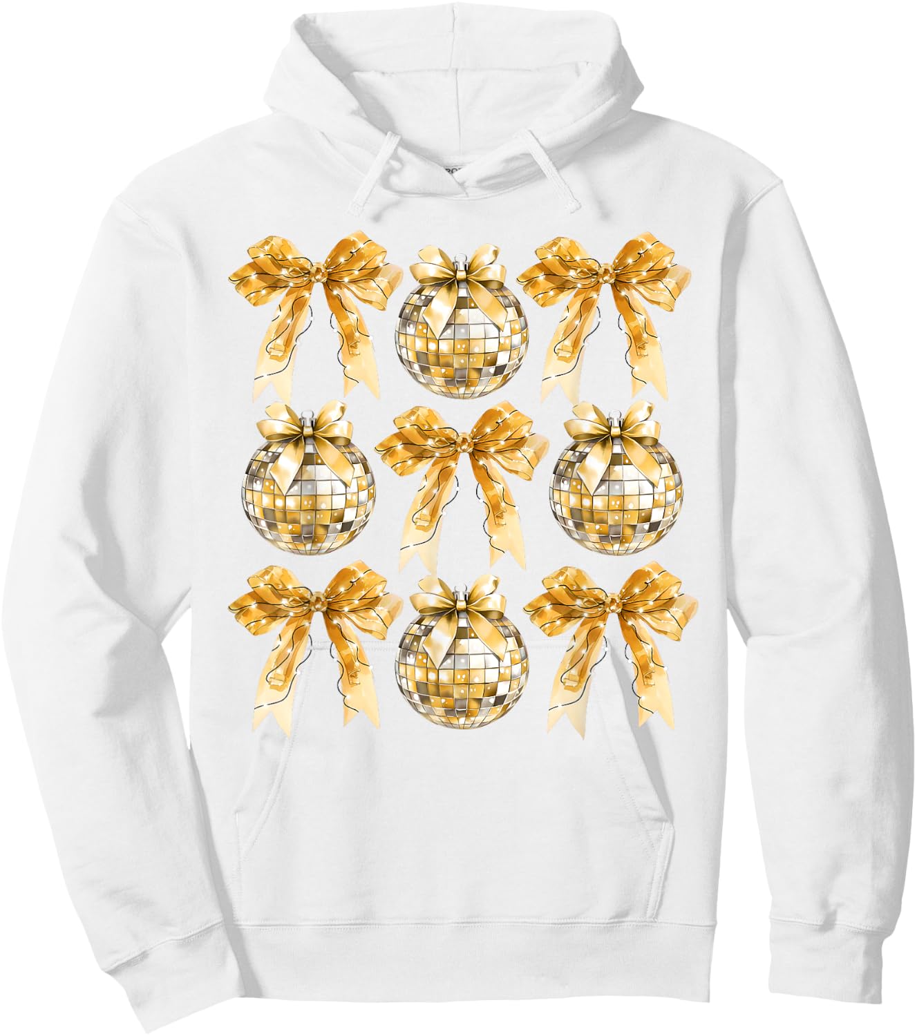Gold Coquette Bow Disco Ball Retro New Years Eve Hello 2025 Hoodie - Hoodie | White