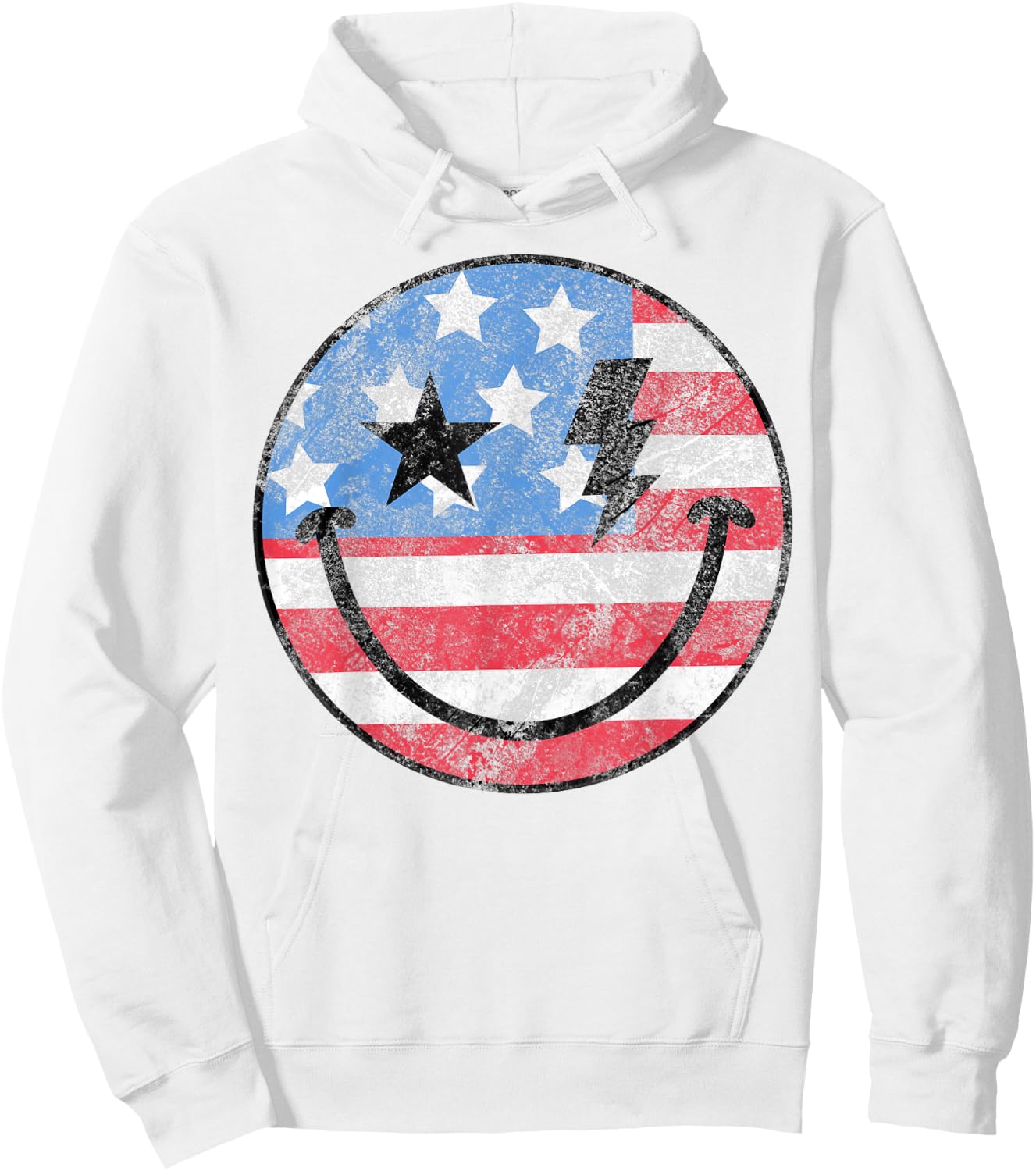 Happy 4th Of July Groovy Smile Face Red White Blue USA Flag Hoodie - Hoodie | White