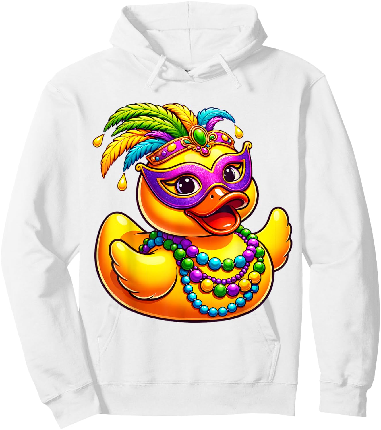 Mardi Gras Duck Wearing Mardi Gras Costume Beads Mask Hoodie - Hoodie | White