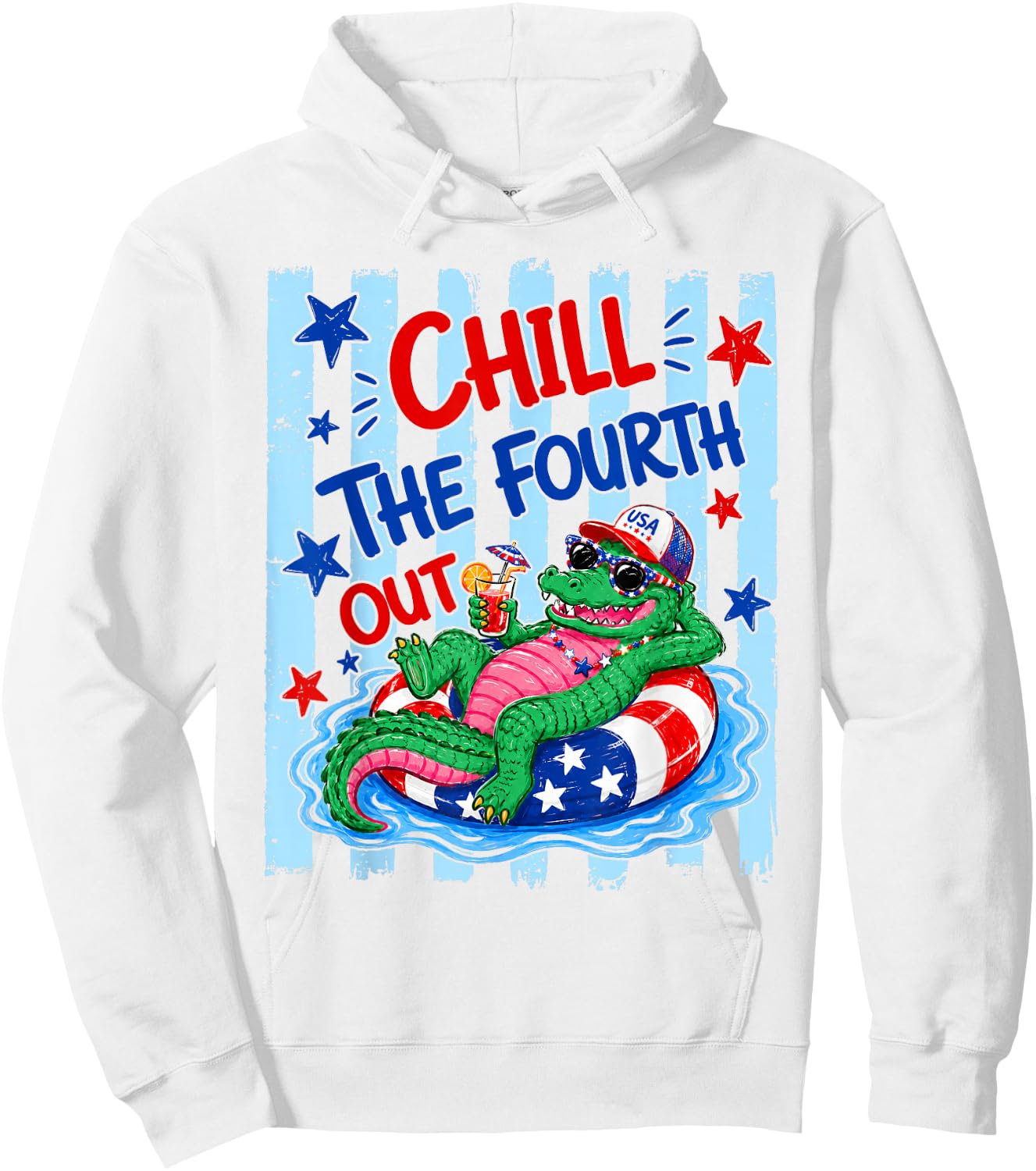 Retro Chill The Fourth Out Funny Alligator 4th of July Gator Hoodie - Hoodie | White