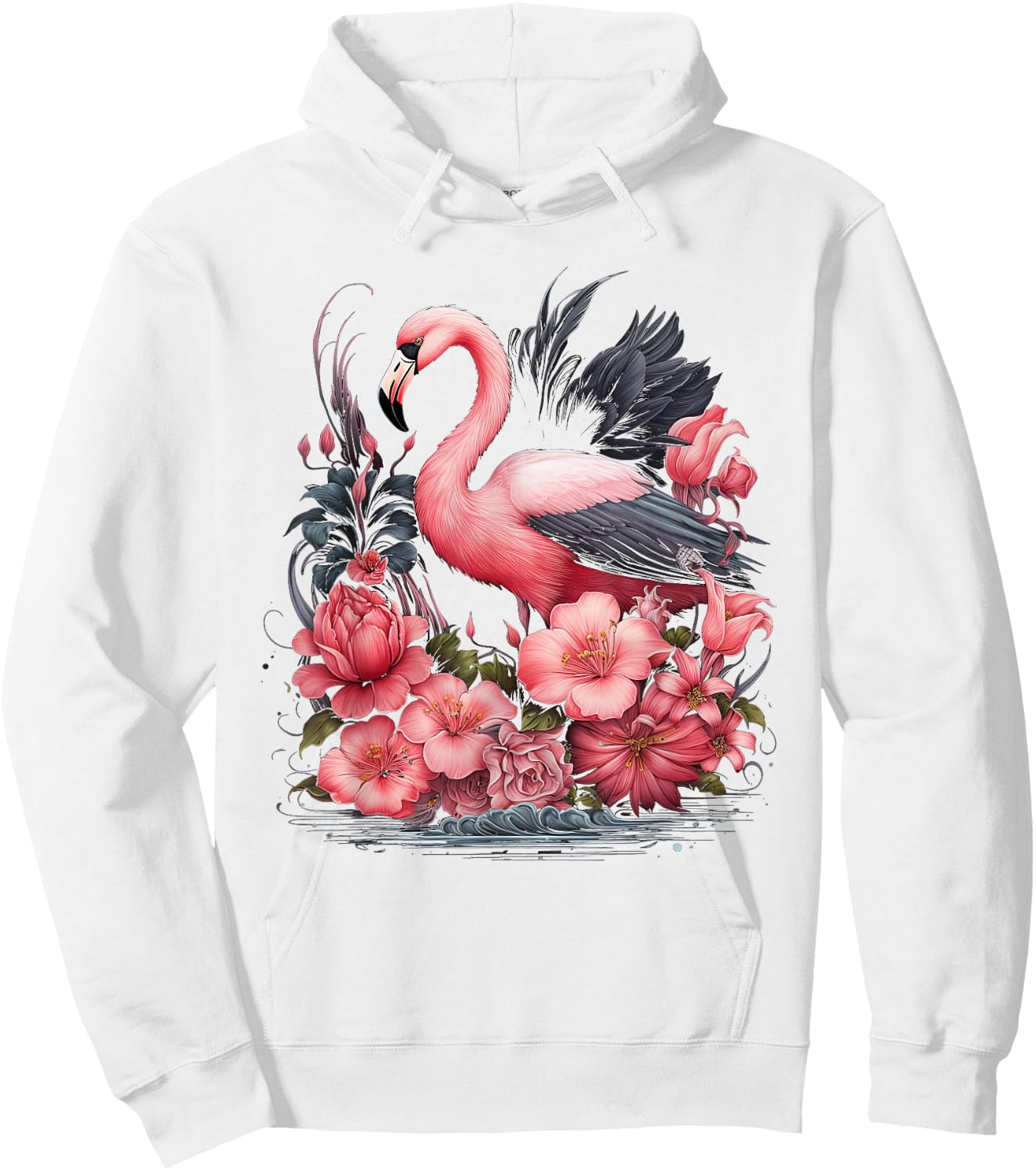 Flamingo and Flowers Floral Flamingos pink Hoodie - Hoodie | White
