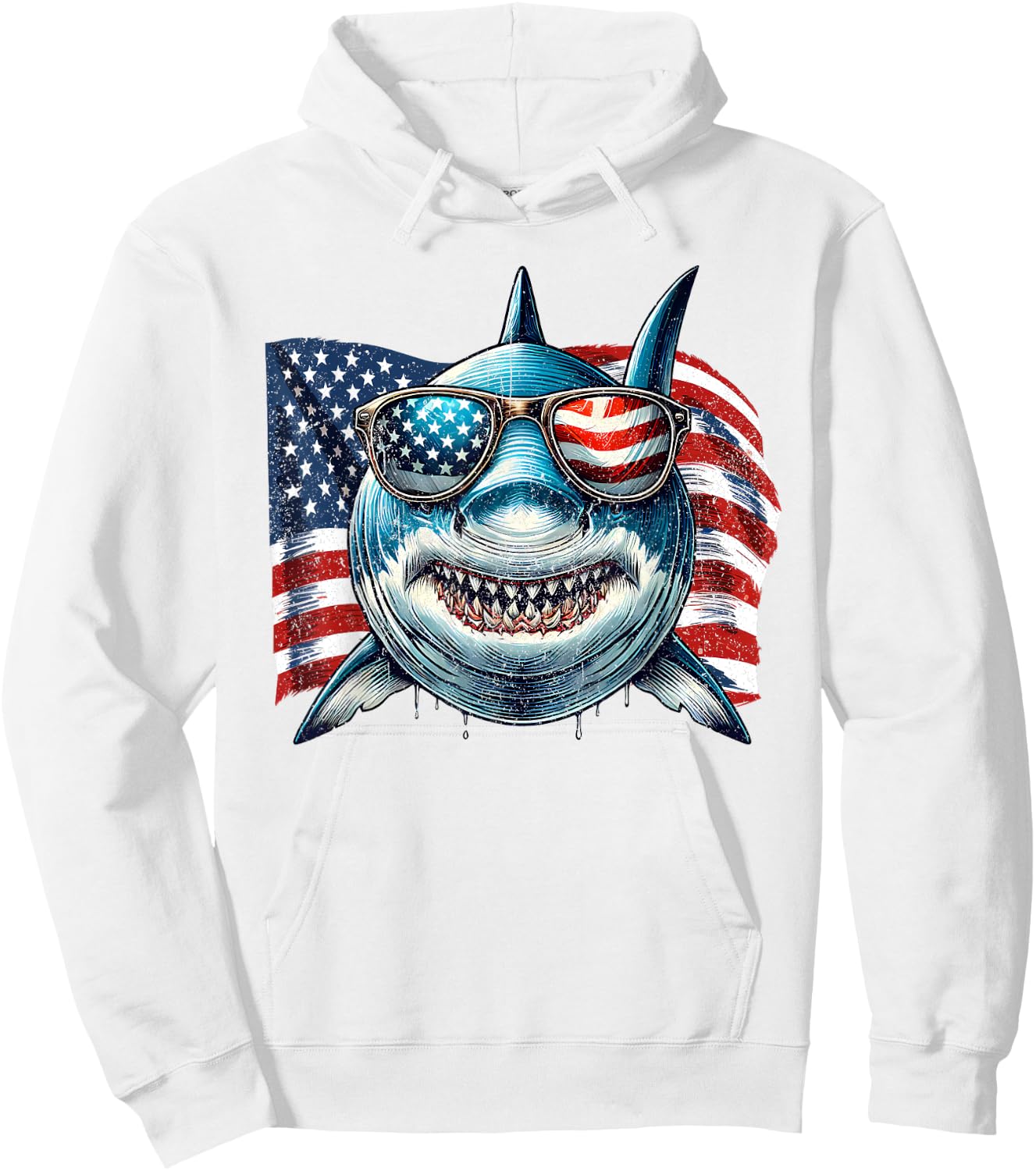 Vintage Shark Lovers US Flag Animals Patriotic Sunglasses Hoodie - Hoodie | White