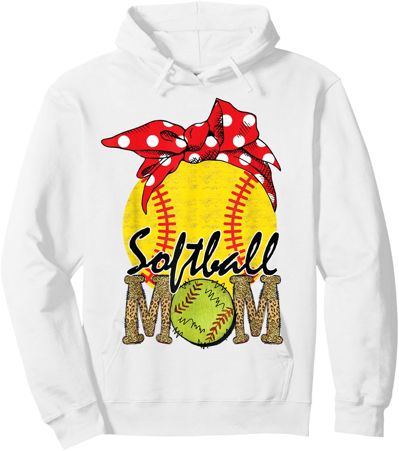 Softball Mom Messy Bun Leopard Softball Mothers Day Hoodie - Hoodie | White